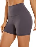 CRZ YOGA Womens Butterluxe Biker Shorts 4'' - High Waisted Booty Workout Volleyball Yoga Spandex Tornado Grey Small
