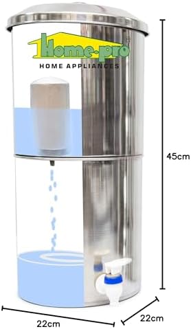 Home-Pro - Gravity Water Filter and Purifier | 18 Liters Total Capacity (9L Bottom & 9L Top) Made with Stainless Steel |Includes 2 Creamic Candle and Food Grade Plastic Tape
