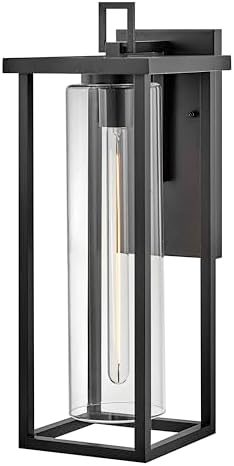 Lark Mateo Large Wall Mount Lantern - Transitional, 1-Light, Aluminum, Clear Glass Cylinder Shade - Black Finish