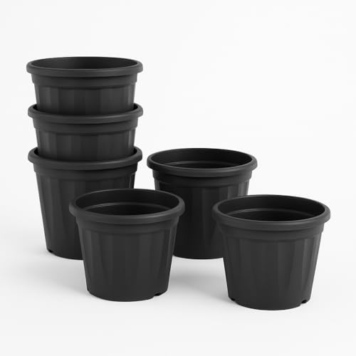 Image of 7 Inch Heavy Duty Plastic Planter | Grower Pot /Garden Pot for Home & Garden (Black) (Pack of 6)