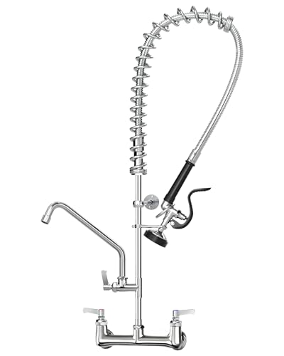 Commercial Faucet with Sprayer for Kitchen Staff: 36 Inches Commercial Faucet Pre Rinse Sprayer 8 inch Center Wall Mount Kitchen with 12 inch Add on Spout
