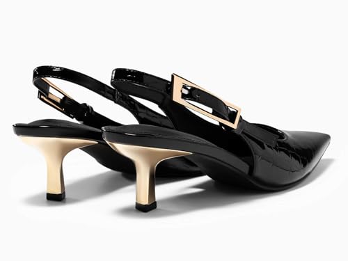 Image of Coutgo Womens Slingback Kitten Heels Closed Pointed Toe Pumps Buckle Strap Wedding Party Dress Shoes