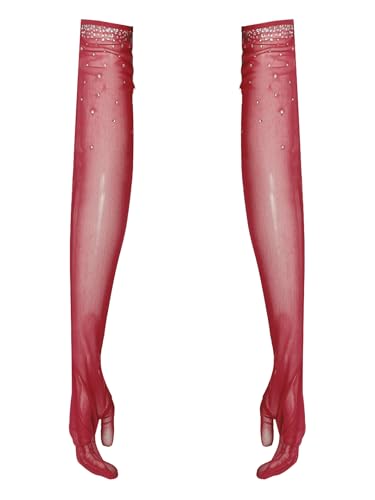 Robe patinage strass bourgogne avec franges mobiles et gants assortis - 6