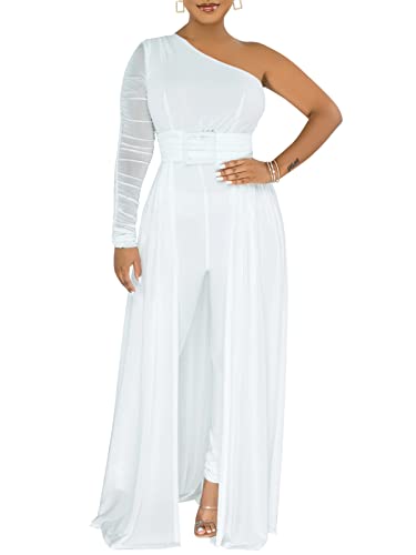 chicyes Women's Jumpsuits Dressy Date Night Rompers Long Sleeve Bodycon Pants Birthday Party Outfits Clothes White