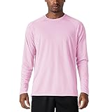 KEFITEVD Langarm Shirt Herren Sommer Atmungsaktiv Laufshirt Leichte Fahrradshirt Männer Rund-Ausschnitt Longsleeve Casual T-Shirt Surfen Angeln Pink 2XL