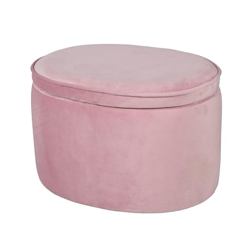Pouf coffre ovale en velours rose pour ranger les jouets de la chambre