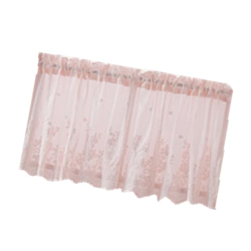 HOMSFOU Lace Curtain Valance Floral Embroidered Half Window Sheer Curtains for Kitchen Cafe Dinning Living Room 130x41cm Pink