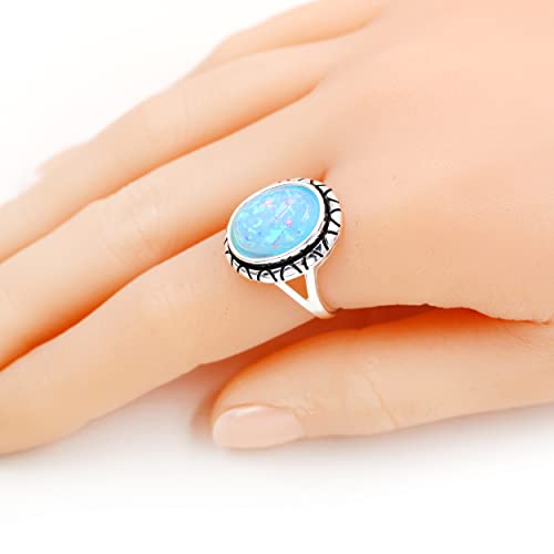 Uloveido Simulated Blue Fire Opal Statement Cocktail Ring for Women and Men with White Gold Plated RA03093