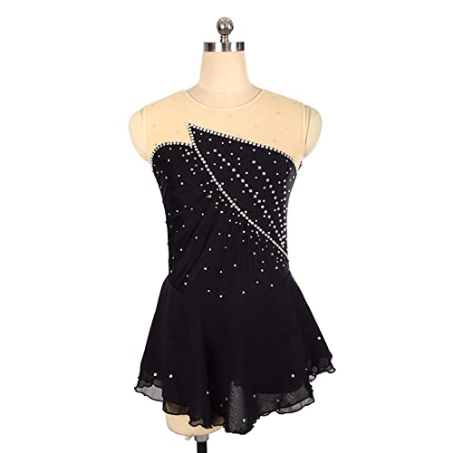 Vestido de patinação artística, strass simples sem mangas meninas femininas competição de patinação