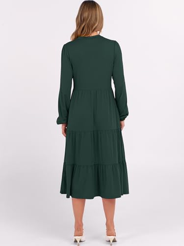 Image of ANRABESS Women's Long Lantern Sleeve Floral Midi Dresses 2026 Fall V Neck Casual Flowy A-line Tiered Boho Vacation Dress