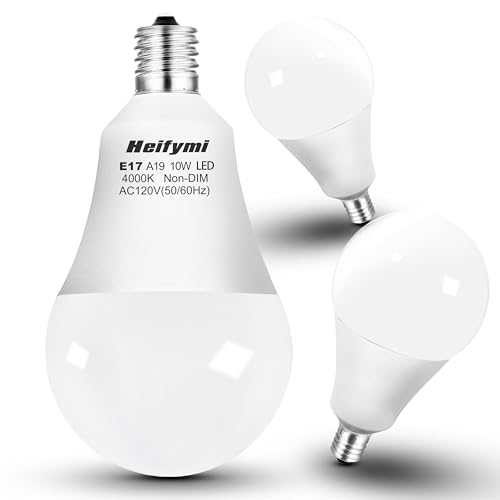 Heifymi 10W E17 Intermediate Base 4000K Natural White 1200lm 120V 100W Halogen Bulb Equivalent A60 E17 Globe Shape Screw Base for Ceiling Fan Chandelier Desk Lamp Wall Sconce, Non-Dimmable, 3 Pack