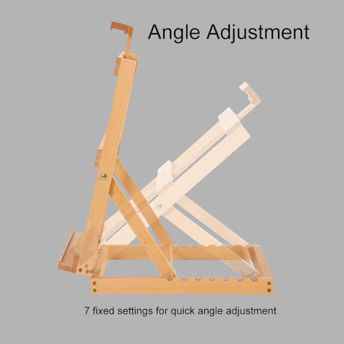 Tiny-Trees® Wooden Tabletop Easel Stand for Painting, German Beechwood with Adjustable Height & Angle - Foldable for Canvas up to 60cm - Compact 31x35cm Base for Artists, Adults & Kids - حامل رسم