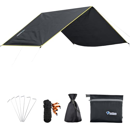 Azarxis Hammock Rain Fly Tent Tarp Ground Cloth Footprint Shelter Sunshade Beach Picnic Blanket Mat Sand Free Large for Outdoor Camping Park Lawn Grass with Stakes Rope (Black, L) by Azarxis - Used condition - CA$24.25