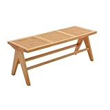 Des pieds carrés droits soutiennent le plateau rectangulaire, qui a une incrustation de rotin pour un contraste de texture. Il y a un support en maille supplémentaire sous le rotin. Ne vous inquiétez pas de la limite de poids à 280 lb.