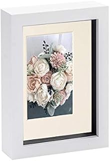 Nicola Spring 8 x 10 3D Shadow Box Photo Frame - Craft Display Picture Frame with 4 x 6 Mount - Glass Aperture - White/Ivory