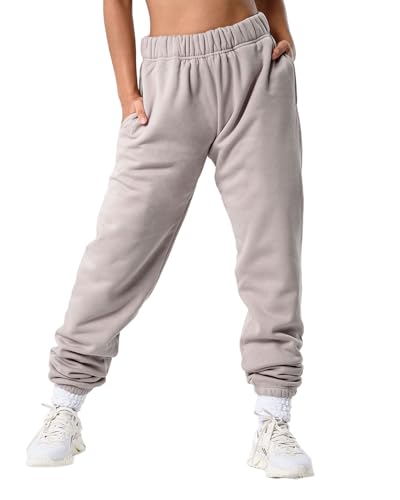Kamo Fitness CozyTec High-Waisted Sweatpants for Women Baggy: Comfy Lounge Pants with Pockets Crafted from Soft Thick Fleece, Cuffed, Loose Fit, Tall Friendly Joggers for Fall (Porpoise, S)