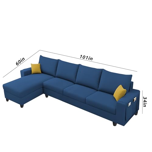 Image of Casaliving Porto LHS 6 Seater L Shape Sofa Set for Living Room (Blue Colour Fabric) Premium Velvet Fabric