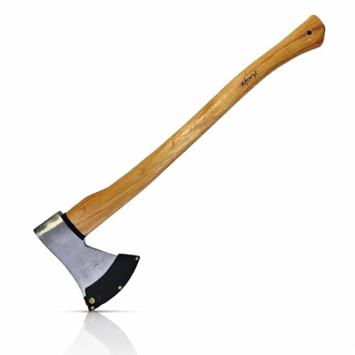 Xforst Hache forestière UW12 – Hache à fendre 70 cm en Acier Carbone avec Manche en Bois de Hickory + étui