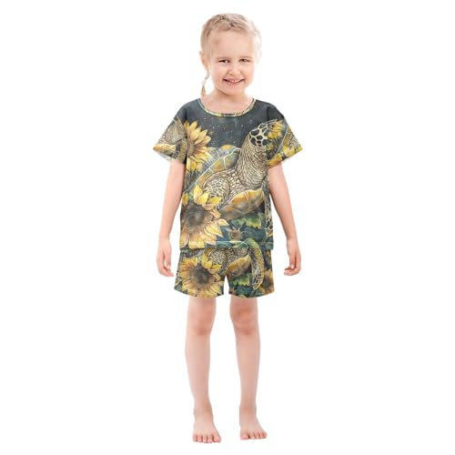 ALAZA Turtle and Sunflowers Pajama Set Short Sleeve Sleepwear Soft Lounge Nightwear3