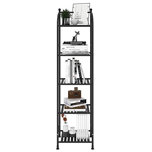 Fkuo 5 Tier Bathroom Storage Open Shelf Unit, Free-Standing Metal Corner Rack Shelving For Kitchen, Living Room, Hallway (Black, 5 Tier) #TOP6