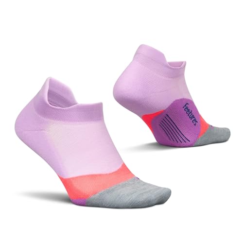 Feetures Elite Light Cushion No Show Tab Ankle Socks - Sport Sock with Targeted Compression - Orchid Sunset, M (1 Pair)