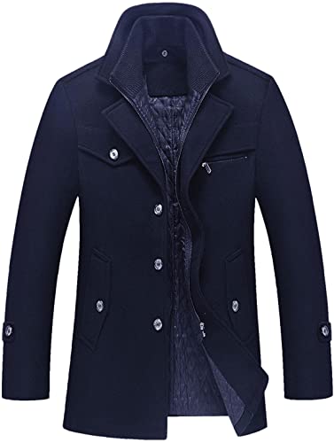 Image of chouyatou Men's Gentle Layered Collar Single Breasted Quilted Lined Wool Blend Pea Coats