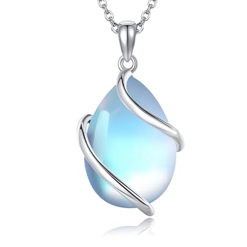 POPLYKE Mondstein Anhänger Halskette Sterling Silber Teardrop Anhänger Halskette Schmuck für Damen