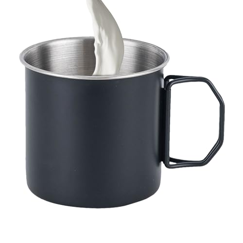 Tazza da caffè da campeggio - tazza in acciaio inossidabile da 350 ml, manico pieghevole | da viaggio all'aperto resistente, pesca, trekking, uso dello zaino, di metallo portatile per beva