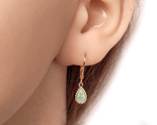 Gold Plated Iced Green CZ Tear Drop Dangle Hook Earrings