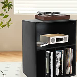 Babion Record Player Table,Record Player Stand With Storage, Record Player Table With Metal Legs, Walnut Wood Record Stands With Record Storage, Record Player Table With Album Storage,Black #TOP5