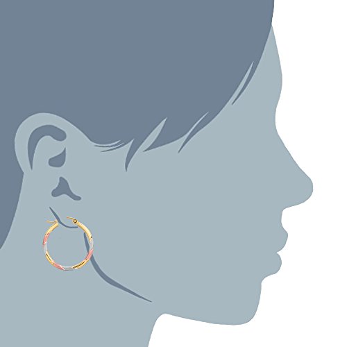 10K Tricolor White Yellow And Rose Gold Satin And Shiny Round Hoop Earrings, Diameter 25Mm #TOP3
