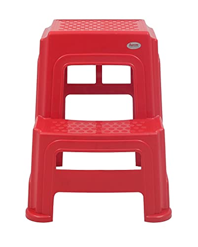 Image of SKYGLAMOUR Supreme Plastic Multi-Purpose 2-Step Stool for Home | Office&Kitchen Use with Weight Bearing Capacity of 150 Kg |2 Step Stool for Home|Color: Red; Set of 2