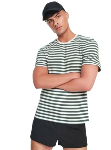 Image of Mack Jonney Oversized | Loose Fit | Half Sleeves 100% Cotton Round Neck Striped T-Shirt for Men-MACK640651