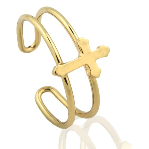 Needzo Cross Gold Plated Ring, Jewelry Gifts for Daughter, Wife, or Friends, Adjustable One Size