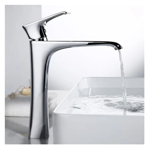 Grifo de cascada cromado alto para lavabo de baño moderno con monomando regulable 3