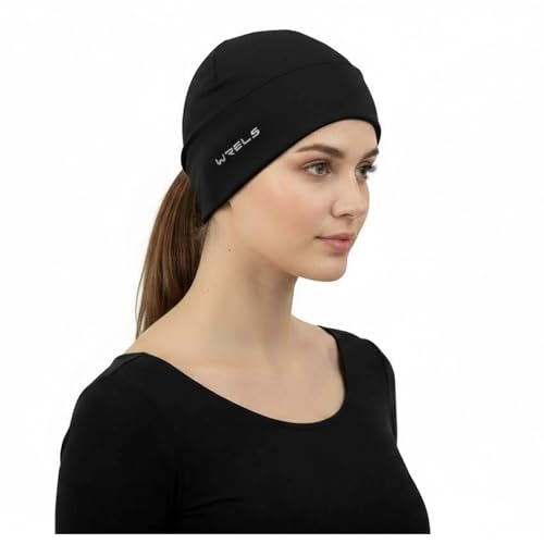 WRELS Bonnet Thermique de Course à Pied avec Cache-Oreilles – Chapeau d'hiver pour Homme et Femme, Doublure de Casque Coupe-Vent, Design Queue de Cheval pour Femme, Bonnet athlétique pour Temps Froid