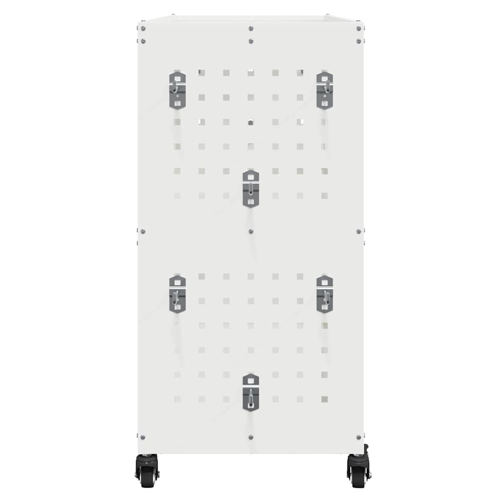 Carrello portautensili in acciaio laminato a freddo, carrello da officina con 3 ripiani, 12 ganci e 4 ruote bloccabili, carrello di servizio mobile 75 x 35 x 73 cm, bianco