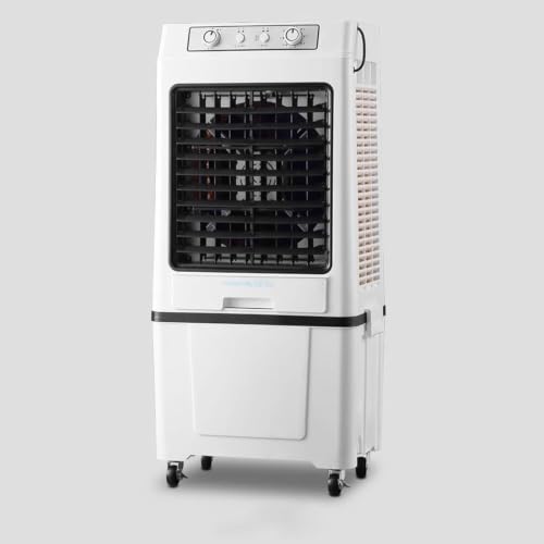 Enfriador evaporativo portátil con paquete de hielo, tanque de agua 40L, 3 velocidades, ruedas universales, filtración dual, flujo de aire gran angular para el patio de garaje Solución de enfriamiento