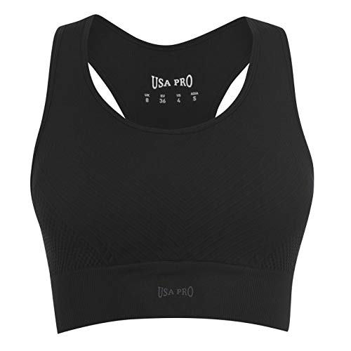 USA Pro Womens Seamless Crop Top Spaghetti Straps Gym Elastic Sports Training Black 8 (XS)