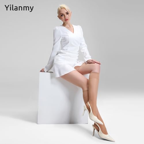 Image of Yilanmy 3 Pairs Sheer Compression Socks for Women 8-10 mmHg Knee High Stockings Support Work Office Travel Daily Wear