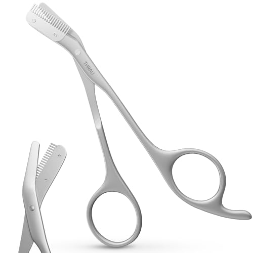 THRAU Ciseaux et Rasoir Sourcils avec Peigne – Acier Inoxydable, Précision Professionnelle, Pour Femmes et Hommes, Kit Portable Maison et Voyage