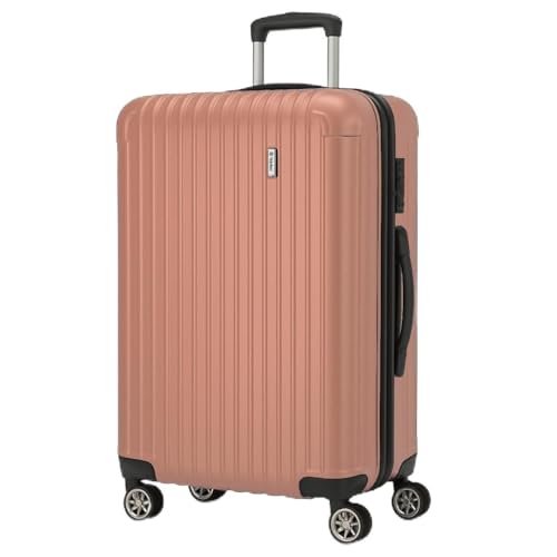 Mala de Viagem Holysun, Rígida, 4 Rodas Giratórias (Rosa, médio)