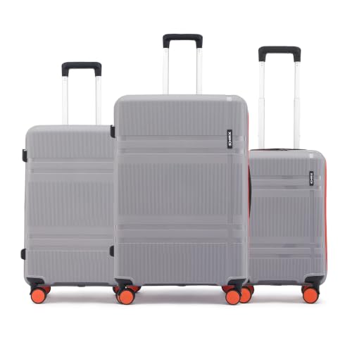 HRX Helium 3-Piece Luggage Set Intergallcatic Grey Polypropylene Hard Shell Suitcase Set - Premium Travel Trolley Bags with 8 Spinner Wheels, Number Lock & Water Resistant Body