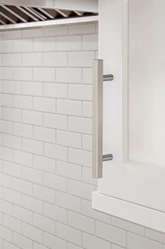Image of Amerock 25 Pack 5-1 /16 inch Bar Pulls Square Satin Nickel Drawer Pull | 5-1 /16 inch (128mm) Center-to-Center Mounting Distance and 7-3 /8 inches Overall Length, Durable Zinc Cabinet Hardware