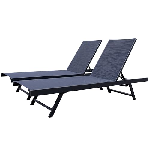 Image of Vivere Aluminum Urban Sun Lounger 2 Pack, Full Recline, Made with Premium Phifertex Outdoor Fabric - 265 lb Capacity (Navy)