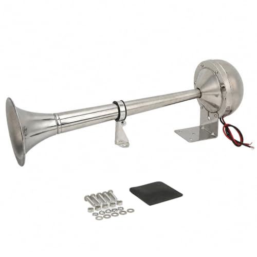Single Trumpet Horn Marine Air Horn 328DB 30W 12V Air Horn Kit Boat Horn Truck Horn Stainless Steel Single Air Horn Universal for Boats RVs Yachts Trucks, OEM: VXH1112MAR-C