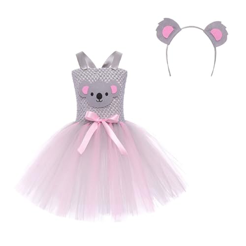 Disfraz de Halloween para niñas, encantador vestido de koala para niños, bonito disfraz de fiesta de dibujos animados para actuaciones en escenario, vestido de festival para niños de 2 a 12 años, gris
