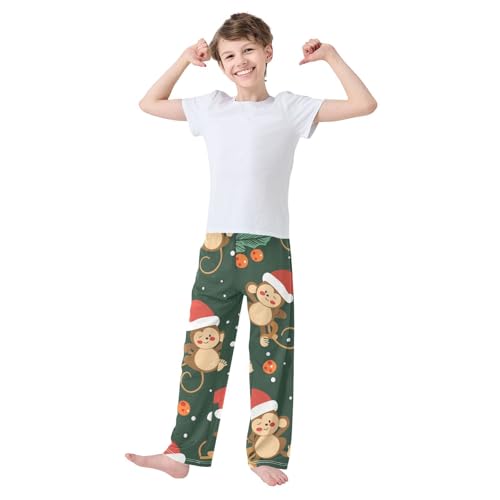 ZZXXB Monkey Xmas Berry Boys Long Pants Soft Trousers Elastic Waist Kids Lounge Bottoms with Pockets S-XL3