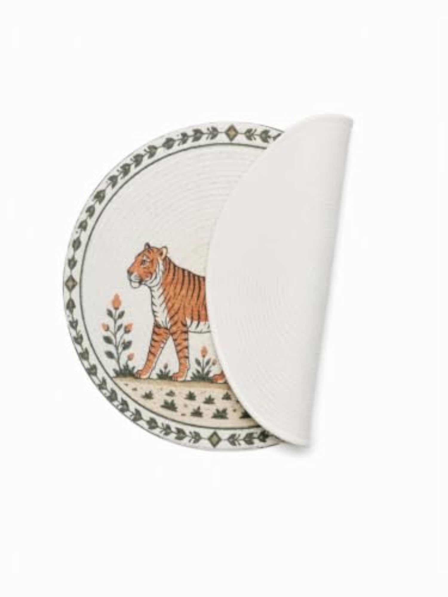 Round Cotton Dining Table Mat, Tiger Printed Placemat Gift