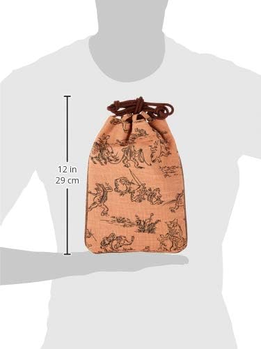 丸全(Maruzen) マチ付信玄袋 鳥獣戯画/茶 20×4×28cm 巾着袋